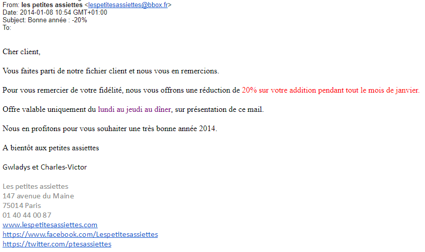 Incitez les clients à venir quand vous avez des périodes plus calmes ! Newsletter restaurant pour les périodes creuses